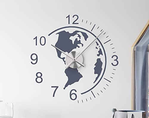 Wandtattoo Uhr mit Uhrwerk Globus Weltkarte Wanduhr Küche Kinderzimmer DIY von timalo® – 30 Farben | 76067-Tuerkis-M-58x58-Uhr-schwarz