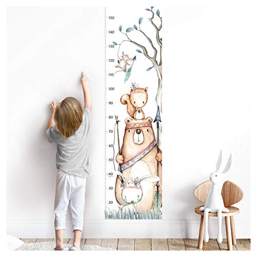Little Deco Wandtattoo Wandsticker Kinderzimmer Junge Mädchen Messlatte | 150 cm Bär Hase Eichhörnchen | Tiere Kinder Aufkleber Wanddeko Baby DL457