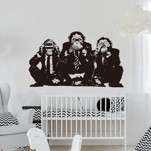 PLIGREAT 2 Blatt Banksy Wandaufkleber Mit Den Drei Weisen Affen Entfernbare Vinyl Wandaufkleber Straßen Banksy Graffiti Wandkunst Wandbilder Für Büro Männer Schlafzimmer Zuhause Wanddekor