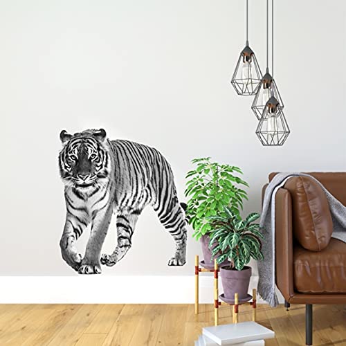 tjapalo® vr93 3d Wandtattoo Tiger Bild schwarz weiß Wandtattoo Wohnzimmer tiere 3d Wandtattoo afika Tiere Wandbild in grau oder farbig, Farbe: schwarz-weiß, Größe: B70XH58cm