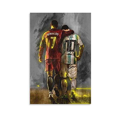 TINGTAI Ronaldo und Messi Fußball-Poster, Fußballspieler, Kunstdruck, Poster, Leinwand, Kunst, Poster und Wandkunst, Druck, modernes Familien-Schlafzimmer, 60 x 90 cm
