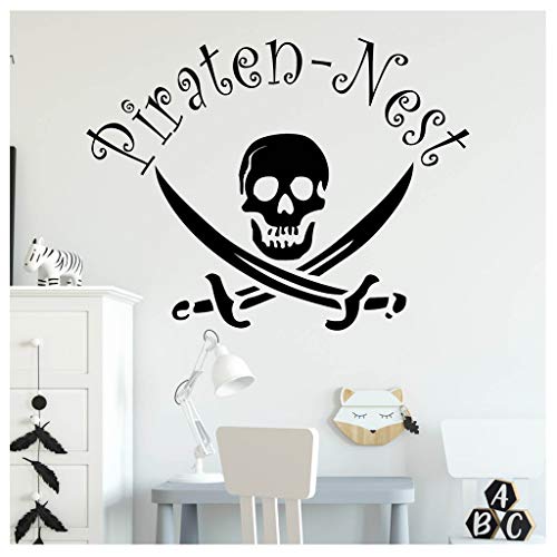 Wandtattoo Piraten-Nest mit Totenkopf Kinderzimmer Pirat / 24 schwarz / 35 cm hoch x 45 cm breit