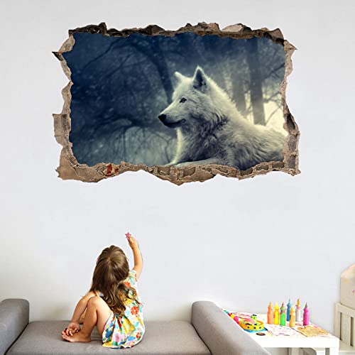 Kuletkear Wolf Wandbilder Wandtattoo 3D Fenster Deko Bilder Mädchen Aufkleber Tier Selbstklebend Fenstersticker Wandtattoo Kinderzimmer Deko 60 cm x 90 cm