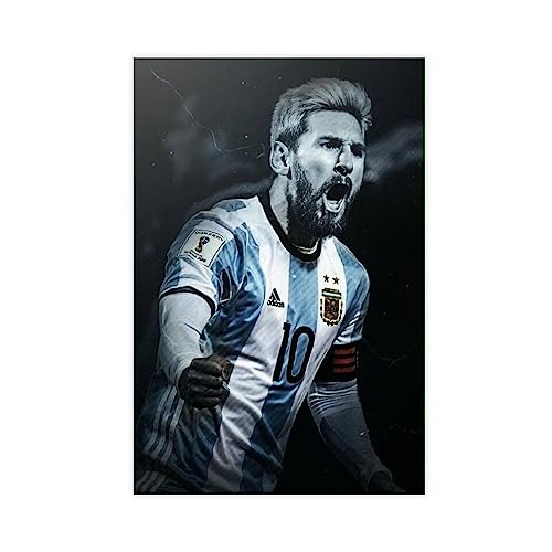 TABOSI Leinwandposter mit Fußballstern, Lionel Messi 9, Wandkunst, Dekoration, Bild für Wohnzimmer, Schlafzimmer, Dekoration, Rahmen-Stil, 30 x 45 cm