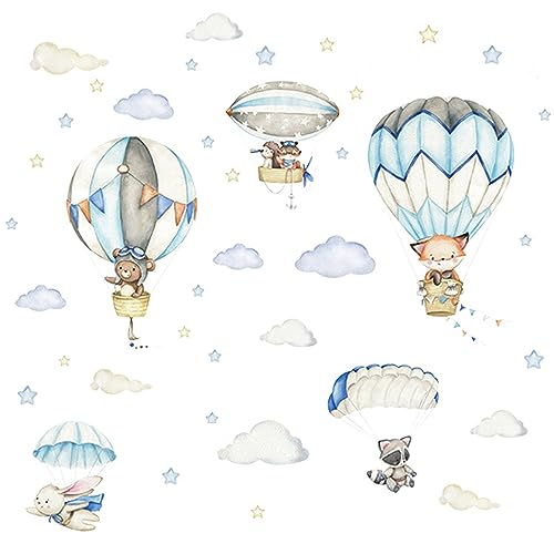 1 Satz Wandaufkleber Kinder Ballon Wolken Wandtattoo Tiere Heißluftballon Wandaufkleber Babyzimmer für Junge Mädchen Schlafzimmer Wanddeko