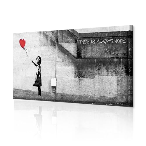 decomonkey Akustikbild Banksy 135x45 cm 1 Teilig Leinwand Modern Bilder Wandbilder XXL Schallschlucker Schallschutz Akustikdämmung Wandbild Deko Leise Mädchen mit Ballon