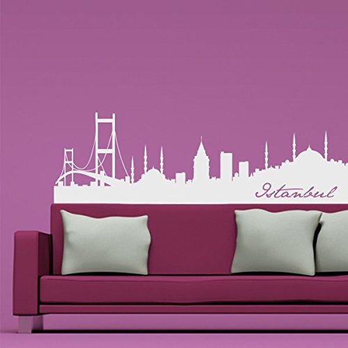 denoda® Istanbul Skyline - Wandtattoo Hellorange 321 x 100 cm (Wandsticker Wanddekoration Wohndeko Wohnzimmer Kinderzimmer Schlafzimmer Wand Aufkleber)