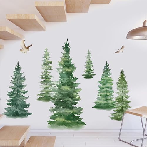 4 pcs 30 * 90cm Wandtattoo baum, Wanddeko Große Aquarell Kiefer Wandaufkleber, Wandtattoo wald Wohnzimmer Kinderzimmer Schlafzimmer, Wandtattoo weihnachten
