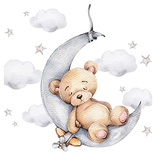 Little Deco Bär auf dem Mond Wandsticker Teddybär mit Sterne Babyzimmer Deko DL831 2