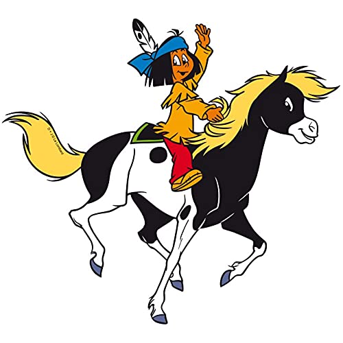 K&L Wall Art Indianer Wandtattoo XXL Yakari Junge reitet Pferd Wandsticker selbstklebend entfernbar Kinderzimmer Deko Pony 100x90 cm