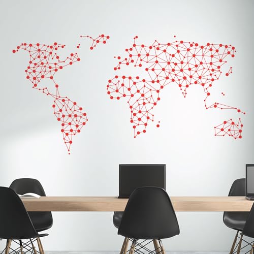 Wandtattoo  Join the Dots , abstrakte Weltkarte, Schild Vinyl, poppy, XLarge (1125 x 580mm)