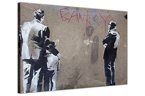 Banksy-Kunstkritiker-Schablone Akustikbild Lustige Kunstdrucke auf Leinwand Wandbild Wanddekoration für Wohnzimmer Schlafzimmer 60x80cm(24x32in) Gerahmt