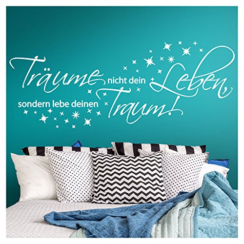 Grandora Wandtattoo Spruch Träume Nicht Dein Leben + Sterne I azurblau (BxH) 150 x 58 cm I Schlafzimmer Sticker Aufkleber Wandaufkleber Wandsticker W5374