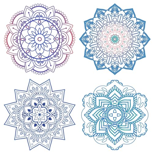 GORGECRAFT 4 Stile Blume Des Lebens-Fensteraufkleber Meditation Statische Fensteraufkleber Mandala Nicht Klebende Fensterfolie Kreisförmige Aufkleber Für Glasschiebetüren Schläge von Vögeln Hunden