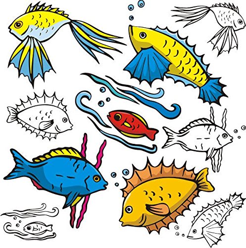 INDIGOS UG Wandtattoo/Aufkleber be36- A2-Bogen - Verschiedene lustige Aufkleber für Kinder auf einem A2-Bogen Fisch
