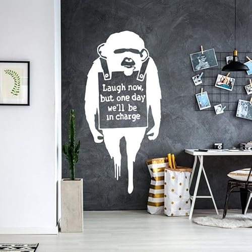 Wandtattoo  Banksy Affe , Vinyl, Straßen-Graffiti-Wandbild, Schimpanse, Kunstwerk, Abziehbilder  Laugh Now , Gorilla-Smart-Wandbilder, 57 x 28 cm