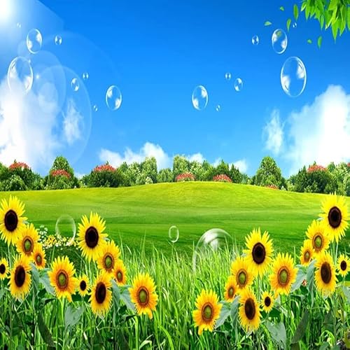 abwaschbare tapeten für küche 368x254cm Rasen Sonnenblume 3D Foto Wallpaper Aufkleber Wandtattoo Wandaufkleber Wanddekorationen Wohnzimmer Poster Wandbild