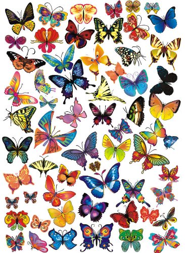 INDIGOS UG - WANDTATTOO/Wandsticker/Wandaufkleber/Aufkleber - W549 50 lustig bunte Schmetterlinge gedruckt und vorgestanzt auf DIN A4 Bogen