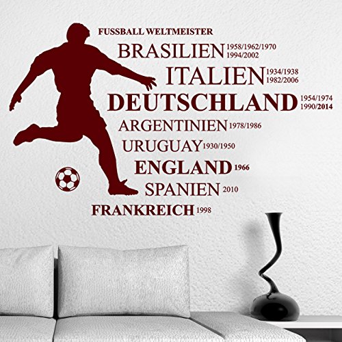 DESIGNSCAPE® Wandtattoo Fußball Weltmeister Brasilien, Italien, Deutschland, Argentinien, Uruguay, England, Spanien, Frankreich | Farbe: pastell-blau | Größe: klein (80 x 48 cm)