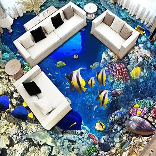 Benutzerdefinierte 3D-Mediterranean Shoal Of Fish Bodentapete wasserdicht für Badezimmer 3D-Landschaftstapeten für Kinderwandverkleidungen, 150 x 105 cm