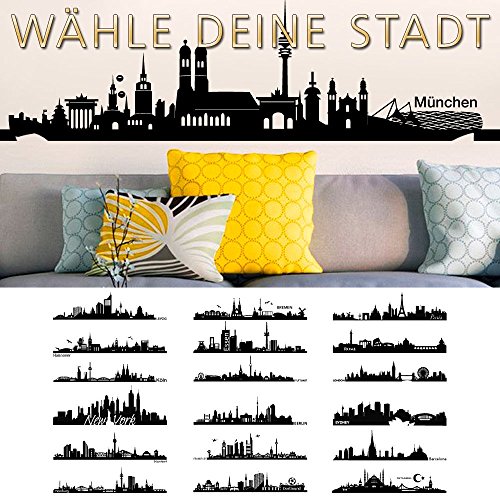 Grandora Wandtattoo Skyline München I (BxH) 100 x 28 cm schwarz I Wohnzimmer Städte der Welt Aufkleber selbstklebend Wandaufkleber Wandsticker Sticker W5156