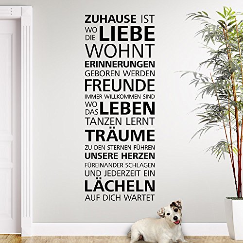 Grandora W5084 Wandtattoo Zitat Zuhause ist wo die Liebe wohnt I schwarz 58 x 155 cm I Flur Spruch Aufkleber Wandaufkleber Wandsticker