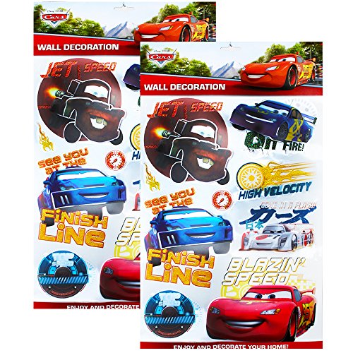 TE-Trend 2 Stück Disney 3D Poster Disney Cars Lightning McQueen Wandtattoo 8 Stück Wandsticker Wandbilder Jungen Kinderzimmer Deko Mehrfarbig