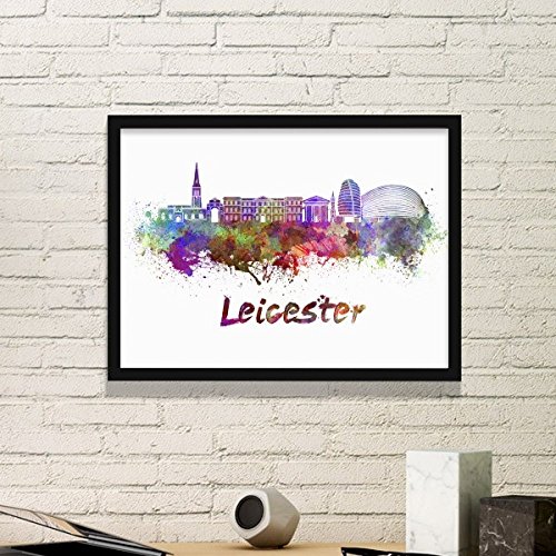 DIYthinker Leicester Großbritannien Land Stadt Aquarell Illustration Einfache Bilderrahmen Kunstdrucke von Paintings Startseite Wandtattoo Medium Schwarz