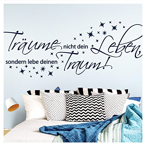 Wandora Wandtattoo Spruch Träume nicht dein Leben I schwarz (BxH) 76 x 29 cm I Sterne Schlafzimmer Flur Sticker Aufkleber Wandaufkleber Wandsticker W1456