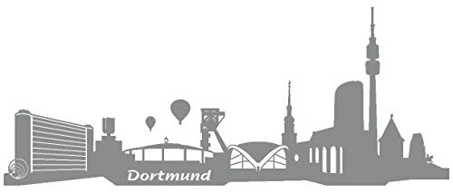 Samunshi® Wandtattoo Dortmund Skyline Wandaufkleber in 6 Größen und 19 Farben (100x40cm mittelgrau)