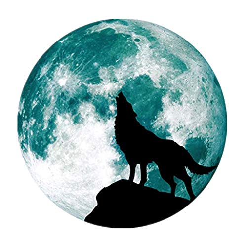Xiangdandul Halloween Wandaufkleber Wanddeko Leuchtende Fenster Aufkleber Wolf Silhouette Mond Fluoreszierende Luminous Moon Wall StickerSchaufensterglas Wandtattoo DIY Home Decor (L, Grün)