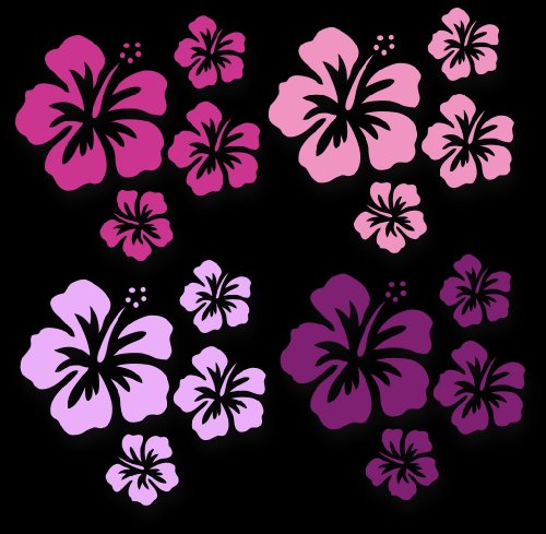XL MIXED SET HIBISKUS Blüten ~Pink Miss~, 16 Stück Autoaufkleber Blumen, Autoblumen bunte Sticker Outdoor, Wandtattoo & Fensterbild in 4 Farben, pink, rosa, lila, flieder
