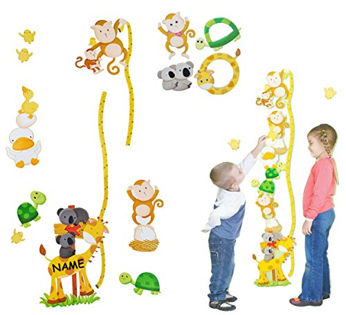 Unbekannt XL - 3-D - Messlatte Giraffe incl. Name - Wandtattoo - Kindermeßlatte selbstklebend mit 4 extra 3-D Stickern - Meßlatte für Jungen Mädchen