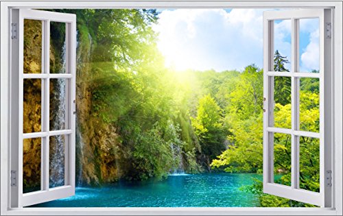 DesFoli Fenster 3D-Optik Wandtattoo 70 x 110 cm Wandbilder Sticker Aufkleber Bild (F009)