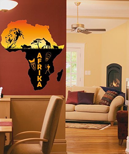 Wandsticker Nr.771 Kontinent Afrika, Größe: 58x65cm, Wanddekoration, Sticker Wandtattoo Africa Löwe Giraffe