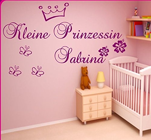 Wandtattoo Kinderzimmer ++Kleine Prinzessin ++ personalisiert mit dem Namen ihres Kindes ,Hibiskus-Blüten und Krone exclusiv für sie gefertigt in 21 Top Farben Auswählbar