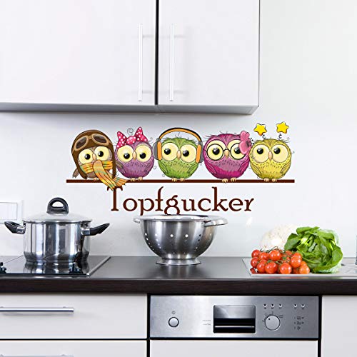 Sunnywall Wandtattoo Topfgucker Eulen Vögel Kochen Küche Essen Wandsticker bunt Farbe Größe 1