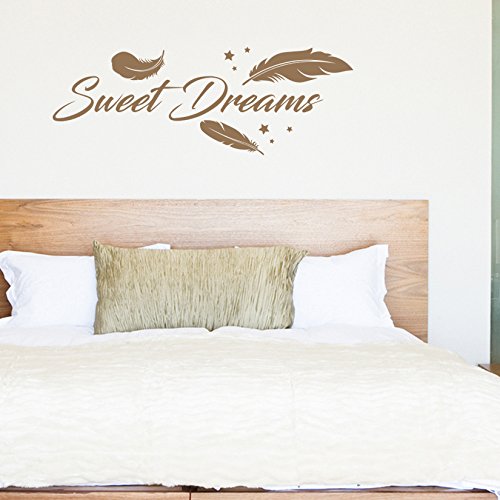 Sweet Dreams - Federn - Schlafzimmer - 55 cm x 160 cm - Wandtattoo - Hellbraun