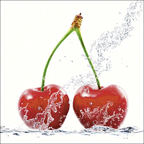 Artland Qualitätsbilder I Glasbilder Deko Glas Bilder 20 x 20 cm Ernährung Genuss Lebensmittel Obst Foto Rot A6WD Kirschen mit Spritzwasser