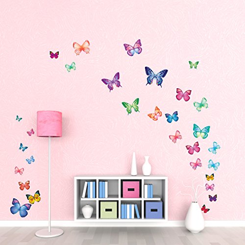 Decowall DW-1302 30 Leuchtende Schmetterlinge Tiere Wandtattoo Wandsticker Wandaufkleber Wanddeko für Wohnzimmer Schlafzimmer Kinderzimmer
