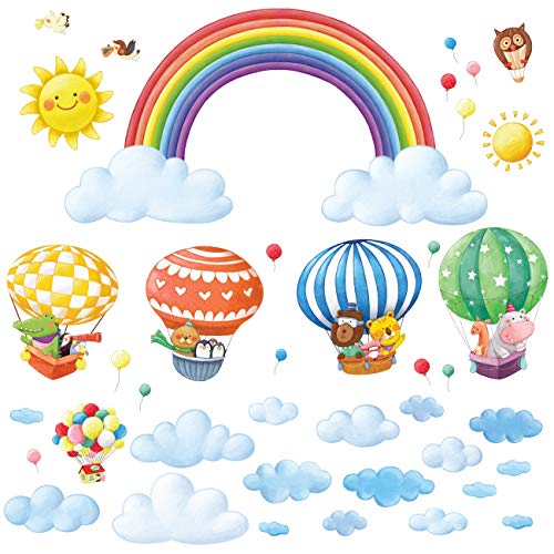 DECOWALL DA-1913P1406B Regenbogen- und Heißluftballons Wandtattoo Wandsticker Wandaufkleber Wanddeko für Wohnzimmer Schlafzimmer Kinderzimmer
