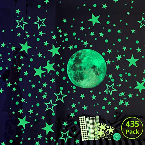 Hauserlin Wandsticker selbstklebend Leuchtsticker，435 Leuchtsterne/Leuchtpunkte deinen Sternenhimmel fluoreszierend Leuchtaufkleber Kinderzimmer