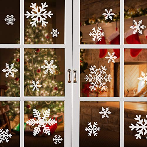 mixigoo Fensterbilder Schneeflocken, 87 Fensterdeko Schneeflocken Wiederverwendbar Wandtattoo Statisch Haftende PVC Aufkleber für Winter und Weihnachten