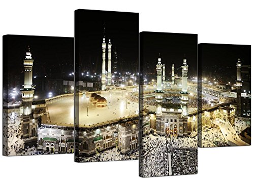 Wallfillers® 4190 Islamisches Leinwand-Bild von der Mekka Kaaba während des Hadsch für Ihr Schlafzimmer - Set aus 4 modernen Wand-Kunstleinwänden