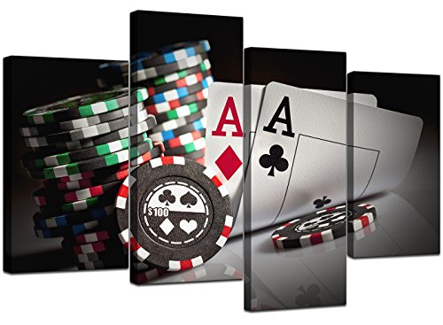 4048 Poker Leinwanddruck-Set, 130 cm, Schwarz / Weiß / Rot