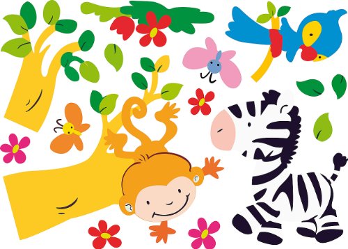 infactory Sticker-Bogen: Tierisch lustige Wandtattoos fürs Kinderzimmer Madagaskar (Wandklebebilder)