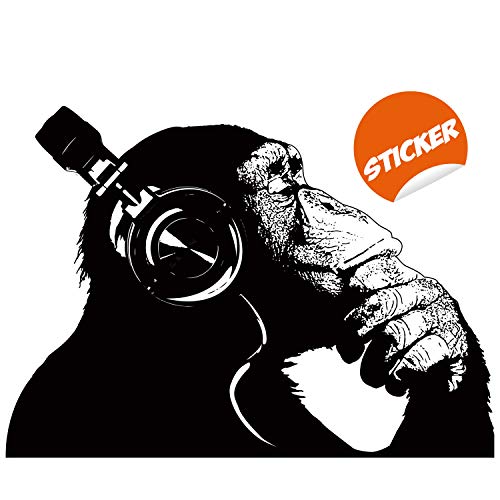Denkende Affen Wandkunst Aufkleber - Banksy Dj Schimpanse Aufkleber - Der Denker Gorilla mit Kopfhörer Home Decals - Street Art Graffiti Mural Print