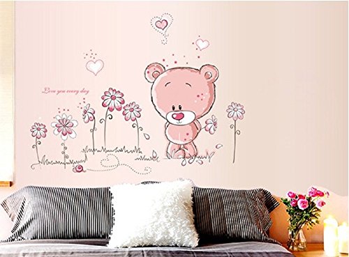 Walplus Pink Teddy Bear ABC - Kinderzimmer Wandaufkleber Niedlicher Rosa Teddybär 50cm x 70cm