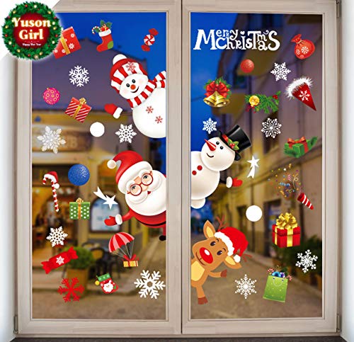 Yuson Girl Schneeflocken Fensterbild Mit Weihnachtsmann Elk Schneemann Abnehmbare Weihnachten Aufkleber Fenster Weihnachten Deko Wandtattoo Weihnachten Statisch Haftende PVC Aufkleber