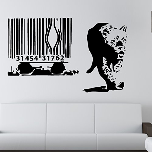 THE VINYL BIZ Banksy Leopard Barcode Tiger WANDTATTOO WANDAUFKLEBER Wall Sticker Decals GroÃŸe 150 cm x 75 cm